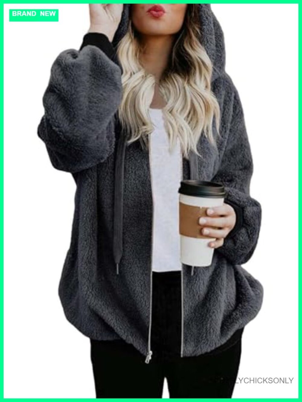 Women's Sherpa Fleece Zip Up Hoodie Oversized Fuzzy Coat